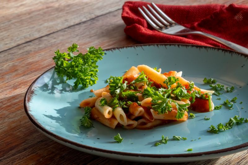 Penne Arrabbiata with spicy tomato and chili sauce